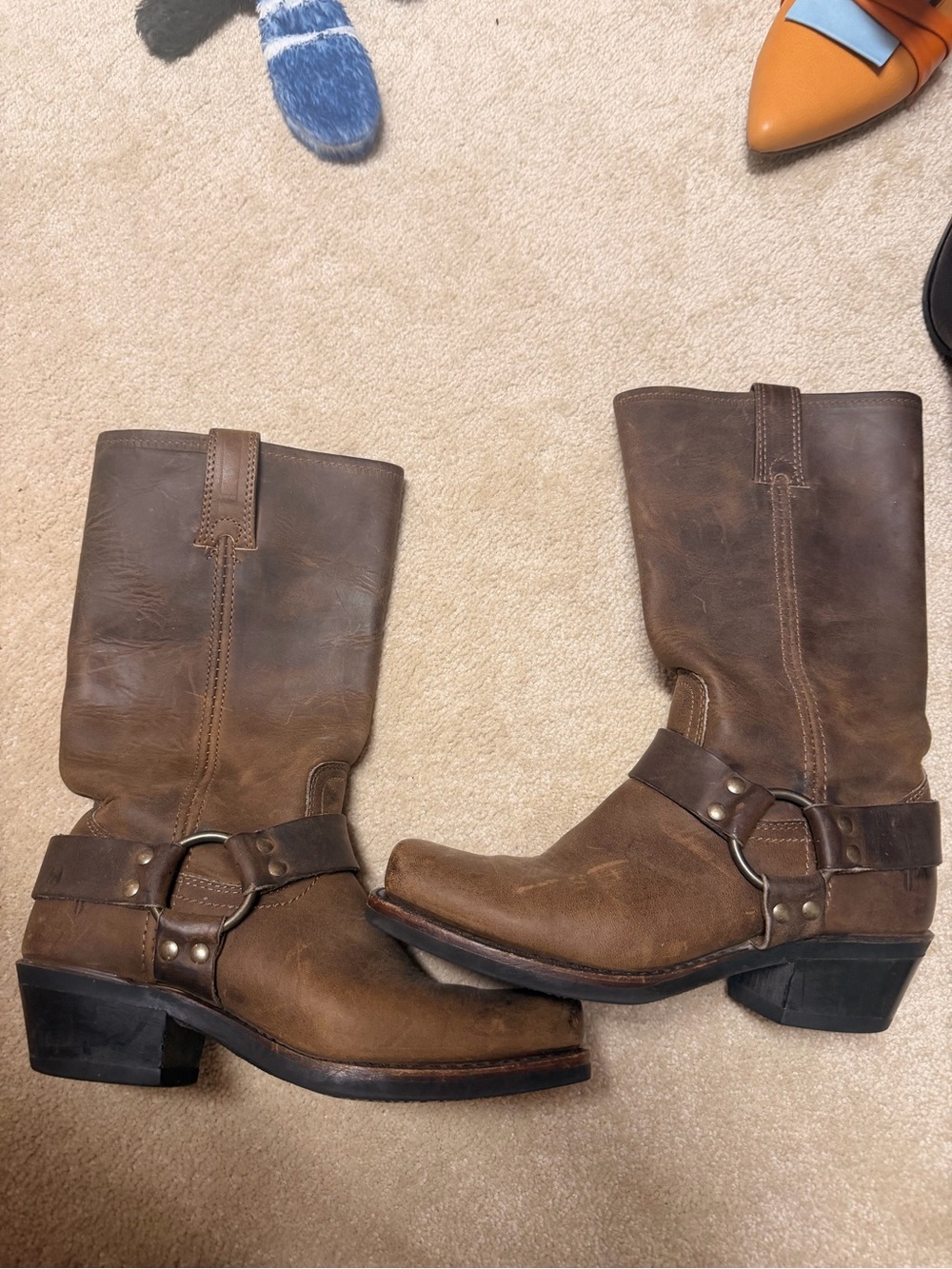 Frye Brown Leather Harness Western Boots